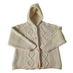Irelands Eye 100% Cotton 4-5 Years Woven Cable Knit Button‎ Down Hooded Sweater